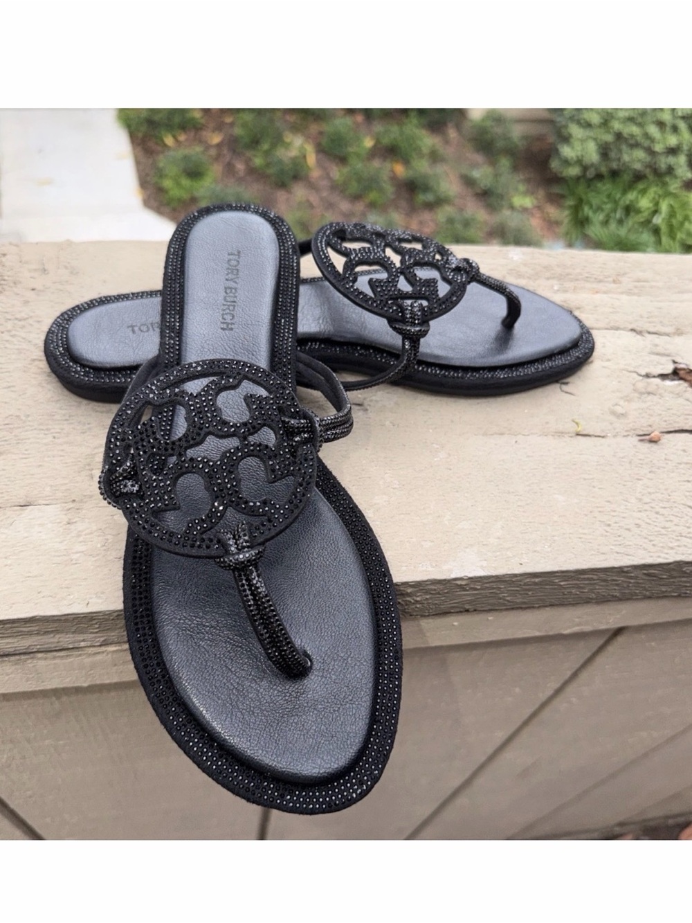 New Tory Burch Black Crystal Bling Sandals 9.5 No Box